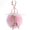 Wholesale rhinestone eiffel tower keychain fur ball keychain